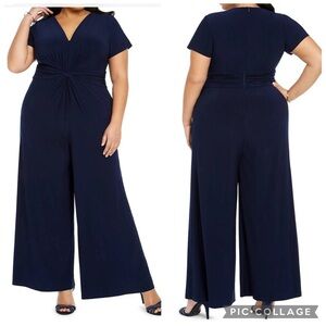 Vince‎ Camuto Jersey Knit V-Neck Jumpsuit Navy Blue 3X Plus Size